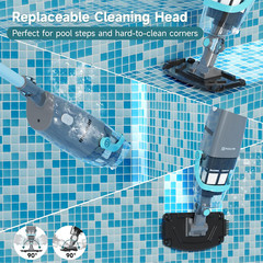 Rechargeable Cordless Pool Vacuum – 60 Min Runtime, 16 Gal/Min Suction