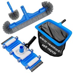 TidyMister 3-in-1 Pool Cleaning Kit Full Set – 18in Rounded End Pool Brush & …