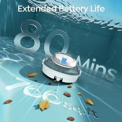 Pool Vacuum Robot for above Ground Pools, Cordless Operation, 80-Min Runtime