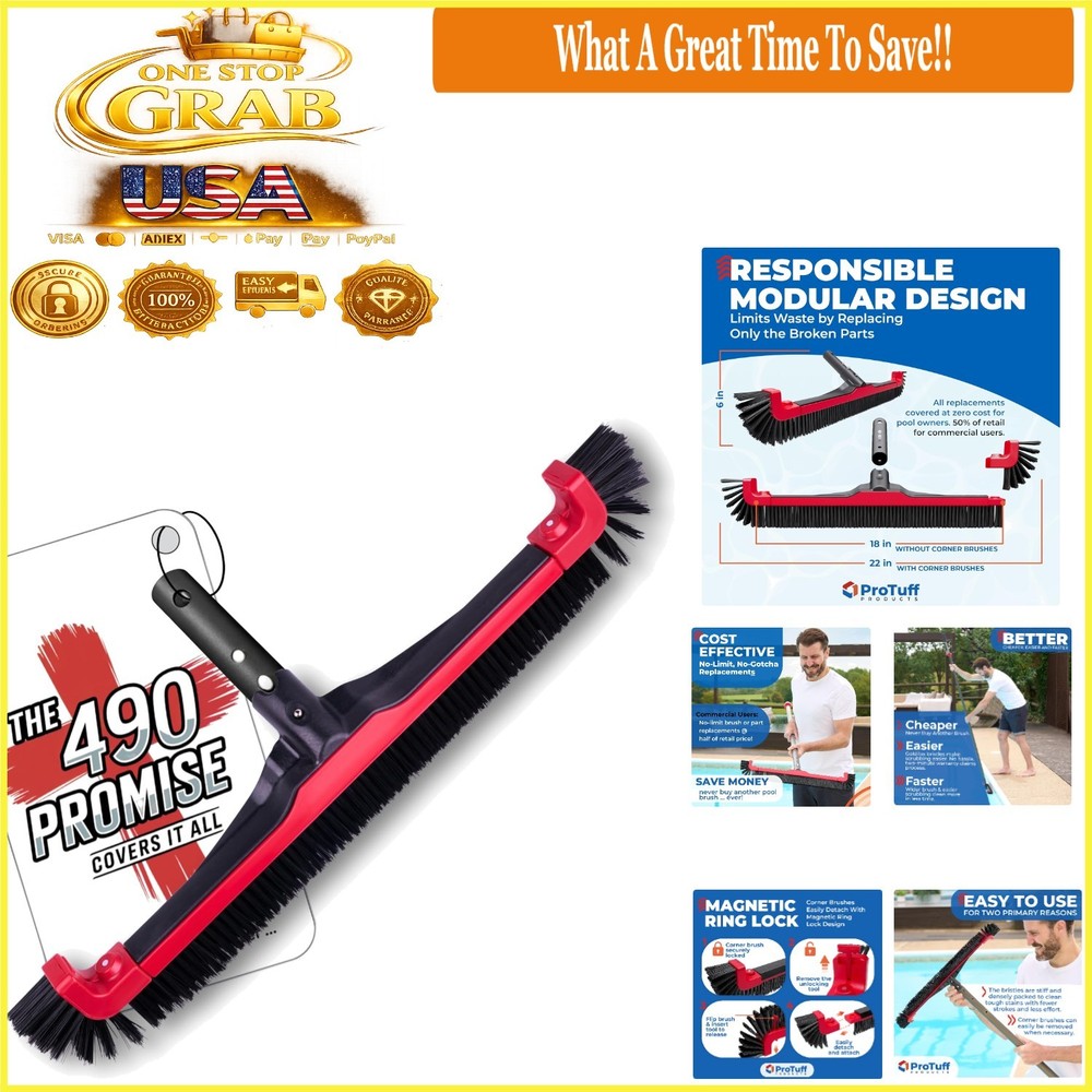 ProTuff 22-Inch Pool Brush Head for Inground & Above-Ground Pools Durable Stu…