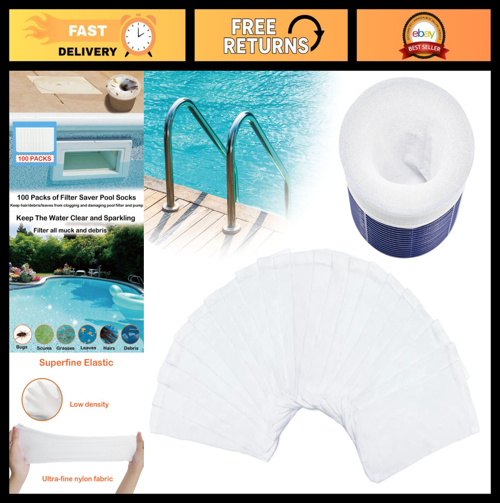 100 Pack Reusable Pool Skimmer Socks for Above Ground & Inground Pools – Durable