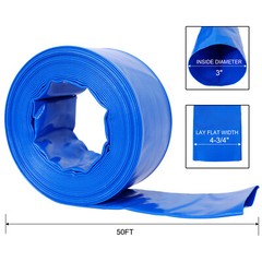 Discharge Hose 3-Inches x 50FT PVC Lay Flat Hose Backwash Drain Hose w/ Clamps