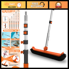 Heavy Duty 12FT Telescopic Pool Brush & Pole, 18&Prime; Scrubber for Walls & Floors