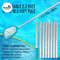 11.5 Foot Swimming Pool Leaf Skimmer Net with Telescopic Aluminum Pole, 8 Sectio