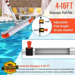 ACTREY Telescoping Pool Pole 16FT with Brush