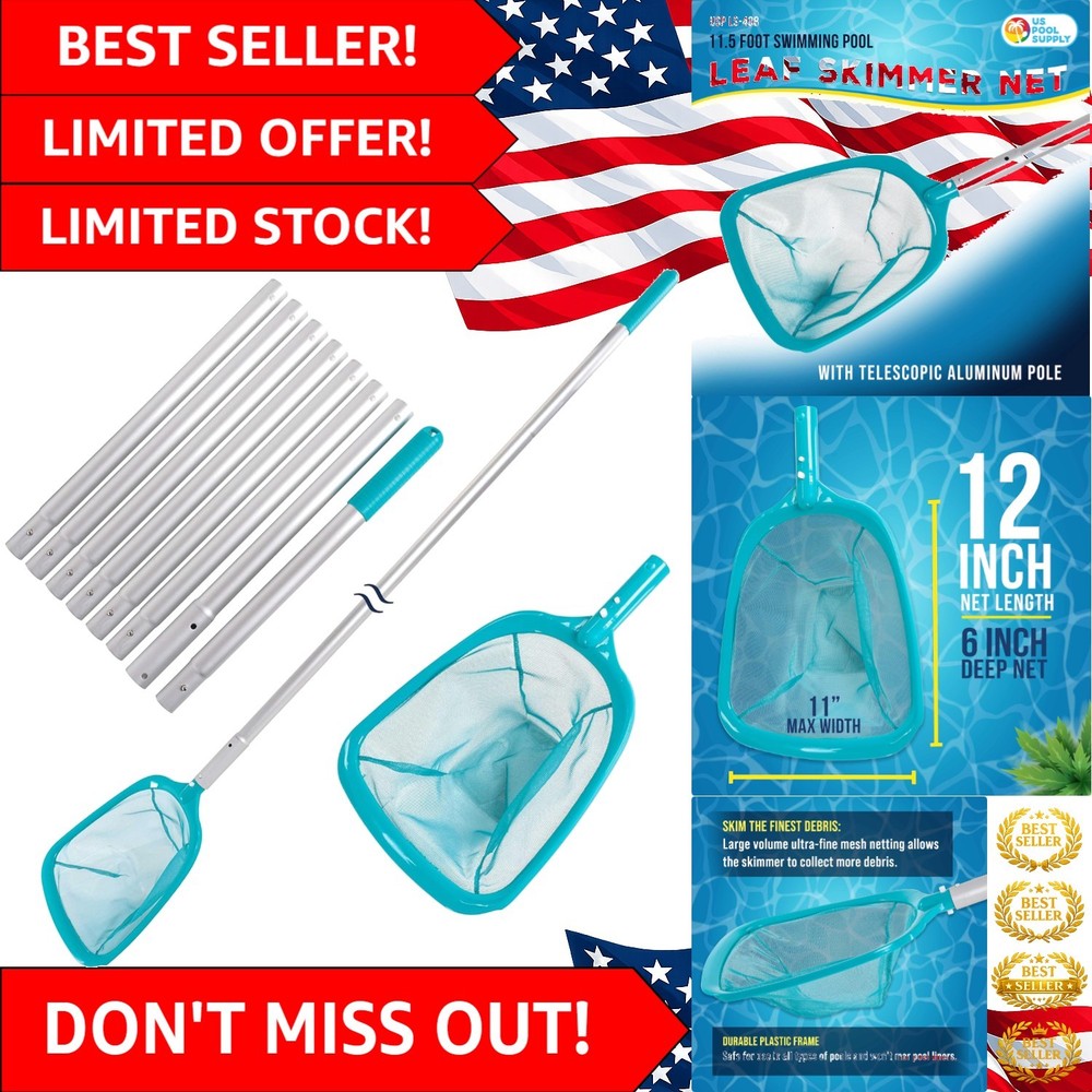 11.5 Foot Swimming Pool Leaf Skimmer Net with Telescopic Aluminum Pole, 8 Sec…