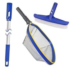 Swimming Pool Cleaning Kit – 14&Prime; Brush Head & 50&Prime; Telescopic Aluminum Pole – 14&Prime;