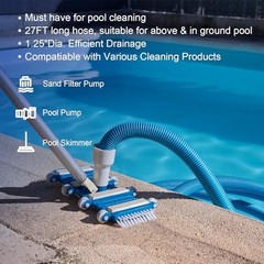 Pool Vacuum Hose With Swivel Cuff 1-1/4&Prime; Diameter Flexible Heavy Duty Pool 27FT