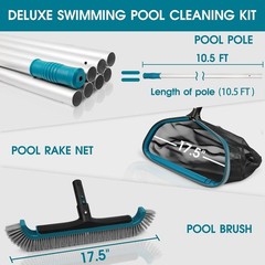 Pool Cleaning Kit: Skimmer Net, 10Ft Pole & 17.5” Brush