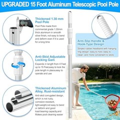 UPGRADED Pool Pole 15 Foot Telescopic Swimming Pool Poles,Telescopic 15 Feet