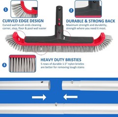 17.5&Prime; Adjustable Pool Cleaning Brush with 10FT Aluminum Pole for Safe & Easy Use