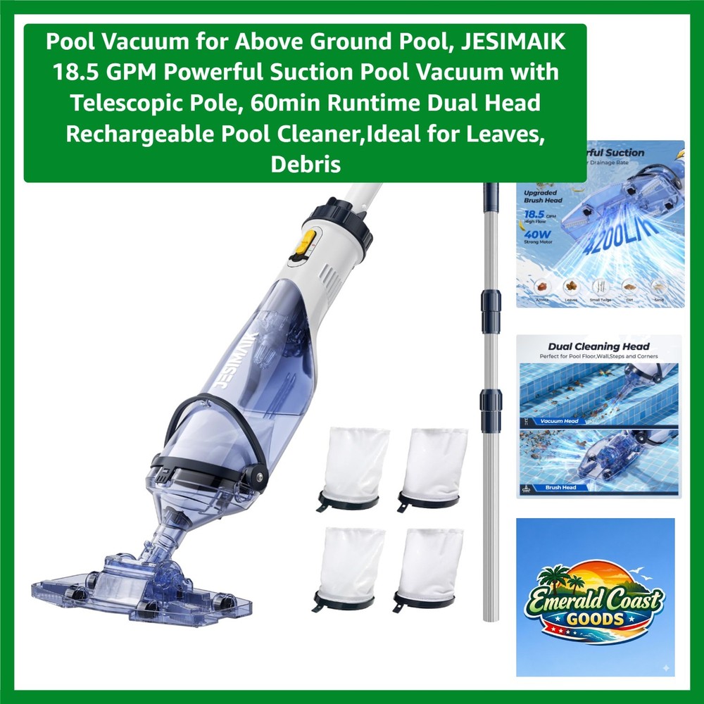 Lightweight Above Ground Pool Vacuum – 60 Min Runtime with Widened Nozzle Design