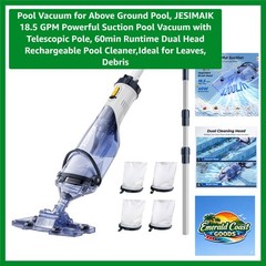Lightweight Above Ground Pool Vacuum – 60 Min Runtime with Widened Nozzle Design