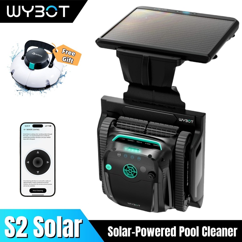 WYBOT S2 Solar Robotic Pool Cleaner Wall Climb Pool Vacuum & 1102P Pool Robot