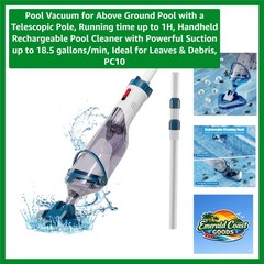 Cordless Pool Vacuum Cleaner PC10: Rechargeable, Powerful Suction up to 18.5 GPM