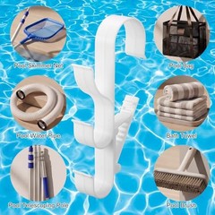 Pack of 2 Adjustable Pool Pole Hangers with 3 Hooks – White