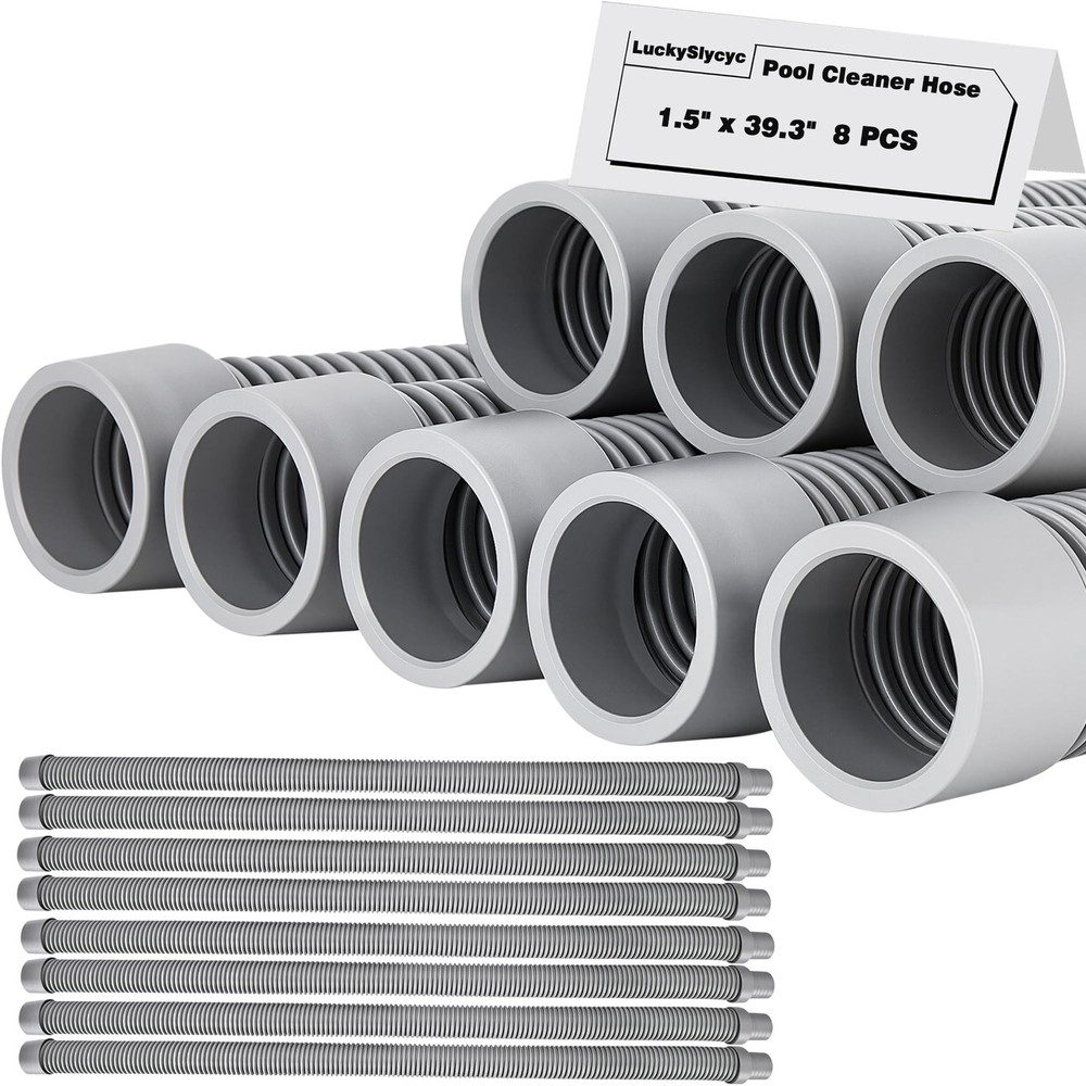 Pool Cleaner Hose Replacement – 1.5 Inch 8-Piece Universal 26 feet, Gray