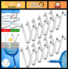 12 Pcs Stainless Steel Pool Pole Clips – Universal V-Clip for Telescopic Rods &