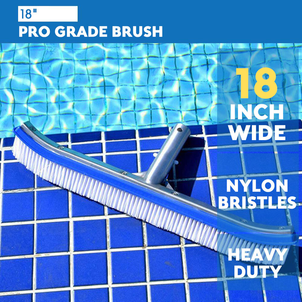 18&Prime; Swimming Pool Spa Wall Floor Brush w/ Nylon Bristles & Aluminum Back