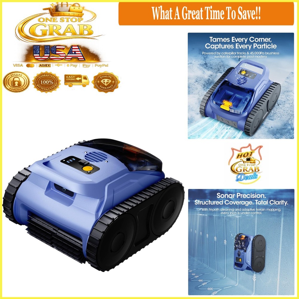 Cordless Robotic Pool Vacuum with Smarter Navigation 150Min Runtime Blue