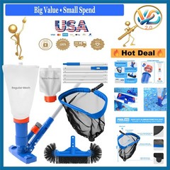 Pool Cleaning Kit with Spa Jet Vacuum, 8-Foot Telescopic Pole, Leaf Rake & Brush