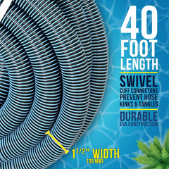Pool Vacuum Hose 1.5 in x 40 ft Heavy Duty Swimming Pool Cleaner Replacement