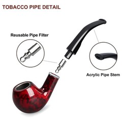 Joyoldelf Tobacco Pipe, Classic Smoking Pipe with Foldable 9 Piece Set, red