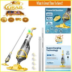 Cordless Pool Vacuum with Telescopic Poles, 18.5 GPM Suction, 60-Minute Batte…