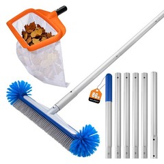 Pool Cleaning Kit, Aluminum Skimmer Net w 7.5Ft Telescoping Pole&17.5” Brush Hea