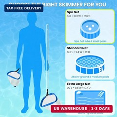 Poolvio 14&Prime; Pool Skimmer Net – Heavy Duty Leaf Net with Aluminum Frame with Diam