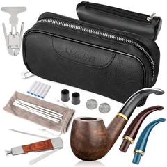 Scotte Tobacco Smoking Pipe,Leather Pipe Pouch Pear black 2, brown