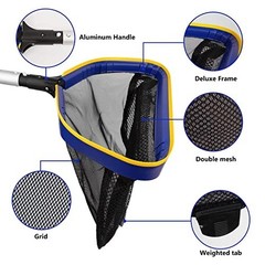Pool Skimmer Net 17x16x17 Inch Fine Mesh Leaf Rake 3-10 ft Adjustable Aluminum