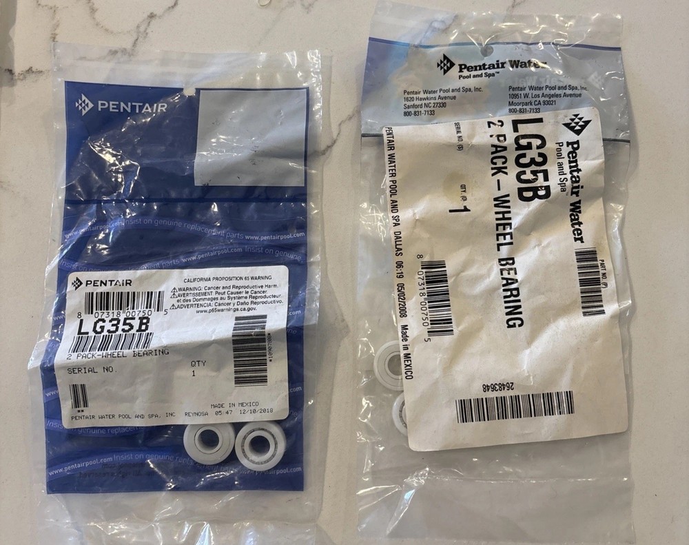 PENTAIR LETRO JET VAC WHEEL BEARINGS, LOT OF 2 POOL CLEANER PARTS LG35B