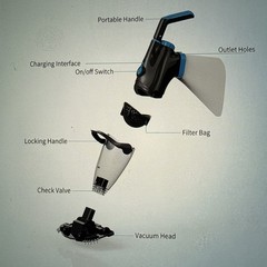 Cordless Handheld Pool Vacuum, 18.5GPM, Detachable Poll, 2x 2L Filters Bags