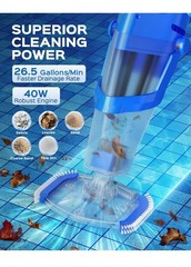 Cordless Pool Vacuum with Telescopic Pole, 18.5 GPM Powerful Suction – Deep Blue