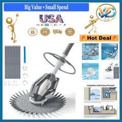 Light Gray Above Ground Pool Vacuum Cleaner 33FT Hoses Suction Powered