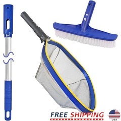 Pool Maintenance Set W/ Brush Skimmer Net Adjustable Aluminum Pole Cleaning New