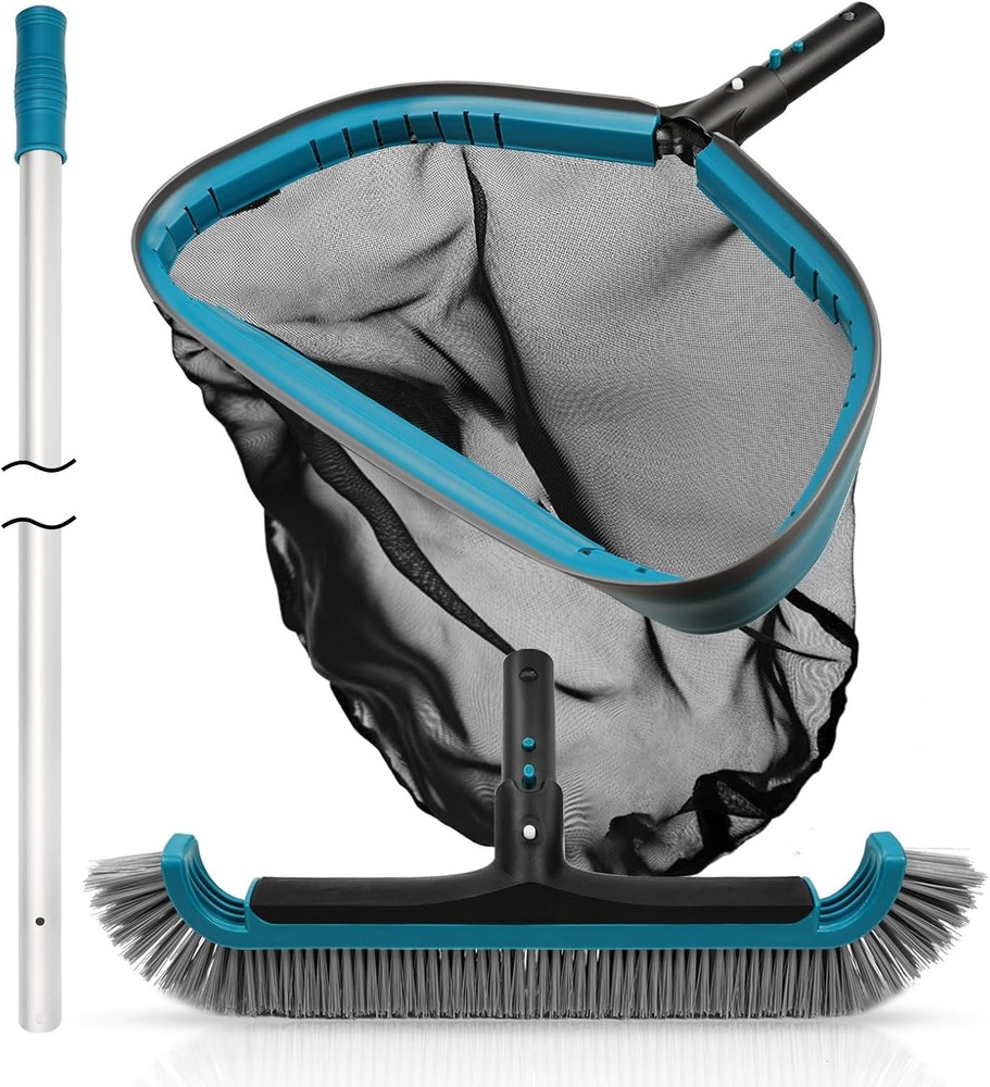 Pool Cleaning Kit: Skimmer Net, 10Ft Pole & 17.5” Brush