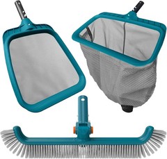 Pool Cleaning Kit: Fine Mesh Skimmer, Rotatable Brush for Pools