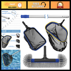 5-in-1 Pool Cleaning Kit – Skimmer Net, Leaf Rake, 20&prime; Brush & 13ft Pole