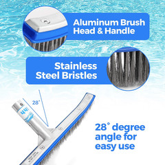 Heavy Duty Pool Brush – 18-Inch Extra-Wide Metal Brush Head with Stainless Steel