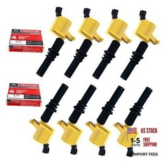 Set of 8 Yellow Straight Boot Ignition Coils Pack DG511 & Motorcraft Platinum