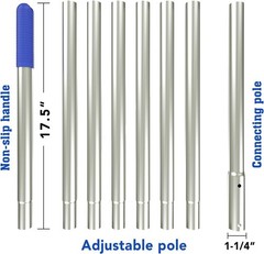 10.5 Foot Anodized Aluminum Adjustable Swimming Pool Pole 8-section segmented