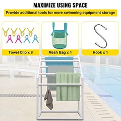 Pool Towel Rack, Freestanding Outdoor PVC Trapedozal Poolside 5 Bar White