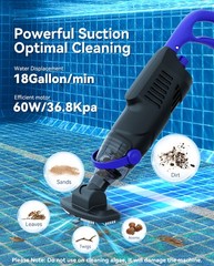 Nichro Cordless Pool Vacuum Cleaner, 60W Suction, Handheld with 63-Inch Pole, 18