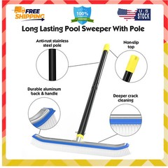18 Inch Pool Brush with 8FT Adjustable Aluminum Pole for Swimming Pool Cleaning