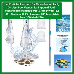 Rechargeable Handheld Pool Cleaner with 18.5 GPM Suction & 59” Extendable Pole