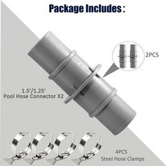 Pool Hose Connector 1-1/4&Prime; or 1-1/2&Prime;, Fit both Grey-2PCS