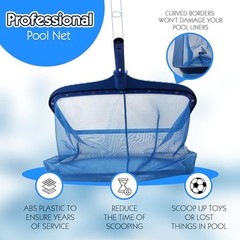 Blue Pool Leaf Rake Vacuum Durable Frame Mesh Bag Easy Pool Maintenance