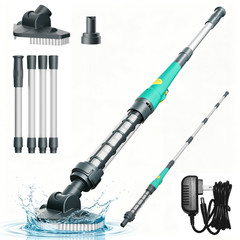 Handheld Pool Vacuum Cordless Rechargeable Portable Swimming Pool Cleaner + Pole
